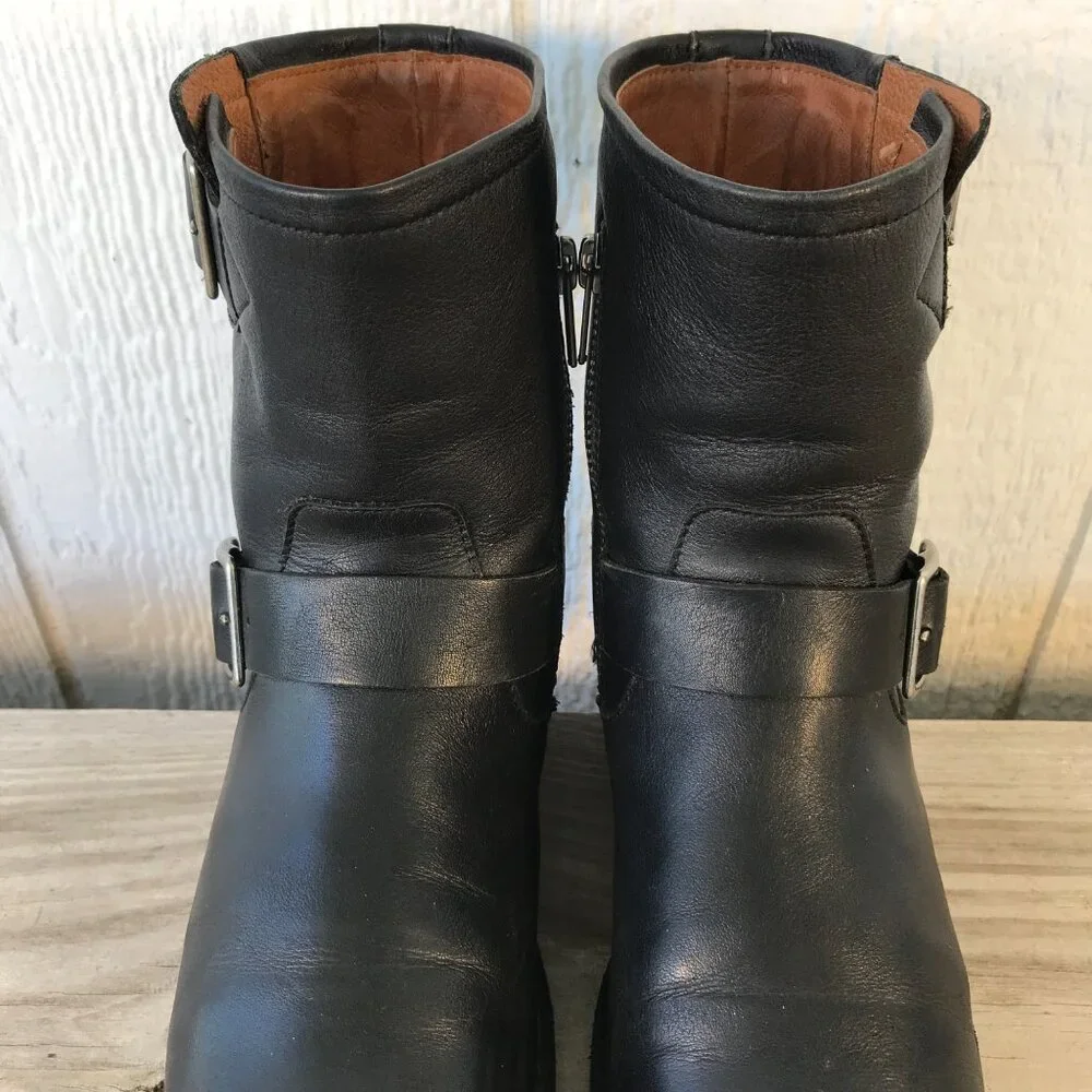Frye Vicky Engineer Womens Black Leather Ankle Side Zip Boots 6.5 B 3478817BLK